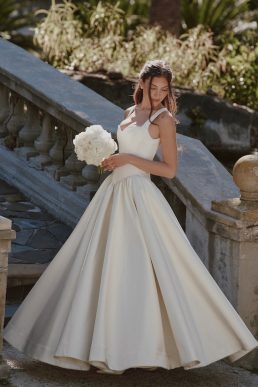 House of CB Giorgina Sweetheart-Neck Satin Bridal Gown Ivory