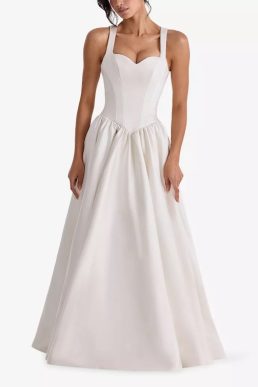House of CB Giorgina Sweetheart-Neck Satin Bridal Gown Ivory