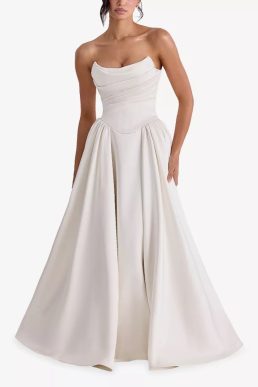 House of CB Jelena Strapless Satin Bridal Gown Ivory