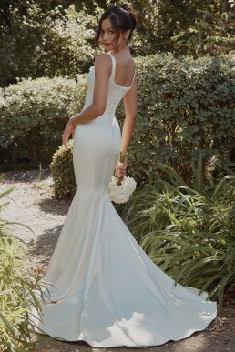 House of CB Leonie Button-Back Satin Bridal Gown Ivory