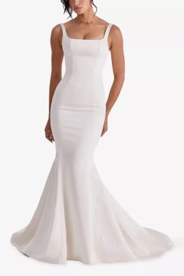 House of CB Leonie Button-Back Satin Bridal Gown Ivory