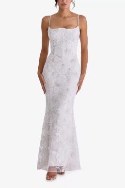 House of CB Naeva Bead-Embellished Tulle Bridal Gown White