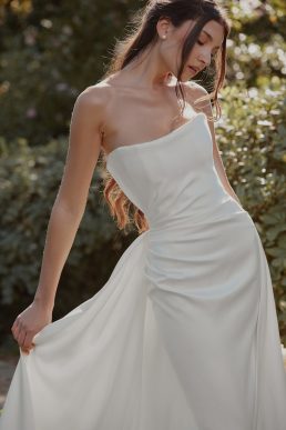House of CB Sabrina Strapless Satin Bridal Gown Ivory