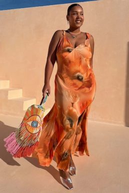 Blurred Floral Sofia Dress orange