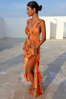 Blurred Floral Sofia Dress orange