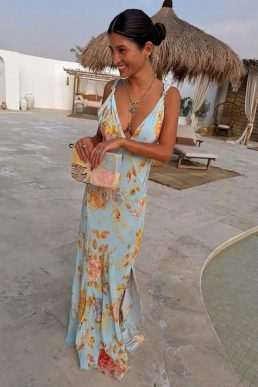 Never Fully Dressed Sky Blue Floral Sofia Dress Multi