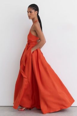 Reiss Paules Linen Open-Back Maxi Dress in Coral Orange