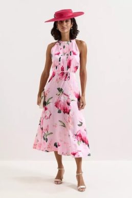 Phase Eight Bethany Linen Blend Floral Midi Dress Pink Multi