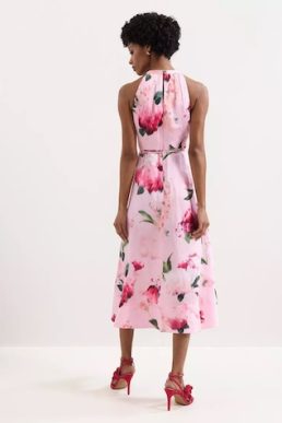 Phase Eight Bethany Linen Blend Floral Midi Dress Pink Multi