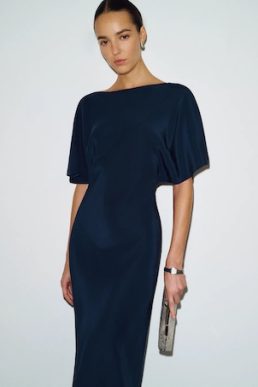 Reformation Caila Silk Maxi Dress Navy Blue