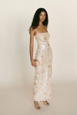 Reformation Frankie Embroidered Maxi Dress Ivory Sequin