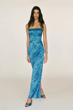 Reformation Frankie Silk Dress Core Water Sign Blue