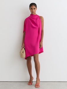 Reiss Ellery One-Shoulder Draped Mini Dress Pink