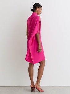 Reiss Ellery One-Shoulder Draped Mini Dress Pink