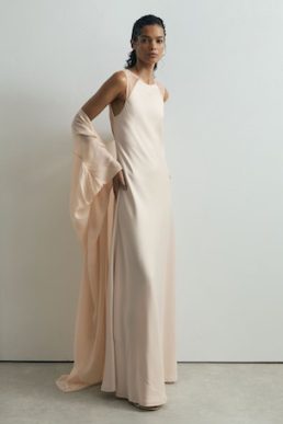 Reiss Flora Atelier Satin Cape Maxi Dress in Cream