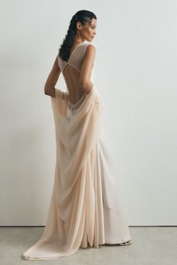 Reiss Flora Atelier Satin Cape Maxi Dress in Cream