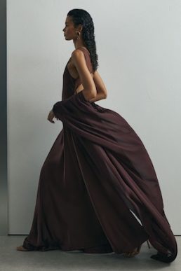 Reiss Flora Atelier Satin Cape Maxi Dress in Grape purple