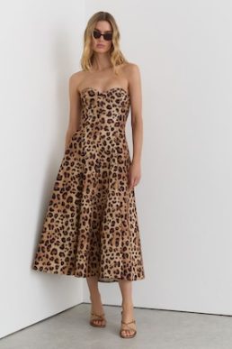 Reiss Ramona Strapless Leopard-Print Corset Midi Dress Neutral Multi