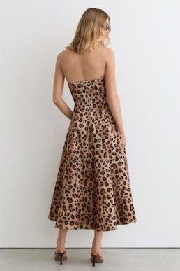Reiss Ramona Strapless Leopard-Print Corset Midi Dress Neutral Multi