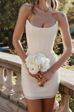 House of CB Arielle Bead-Embellished Mesh Mini Bridal Gown