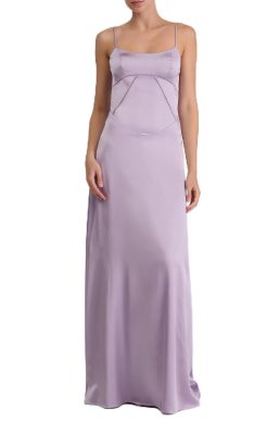 Lulus Noelle Tieback Maxi Dress Sleek Satin A-Line Scoop Neckline Lace-Up Back Adjustable Straps Elegant Gown, Lavender, L