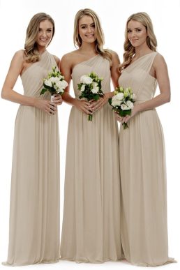 Lecureler Long One Shoulder Prom Bridesmaid Dress Champagne Size 12
