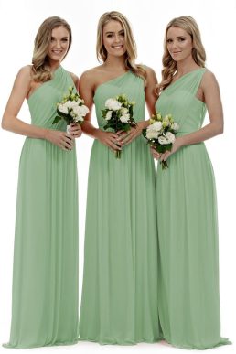 Lecureler Long One Shoulder Prom Bridesmaid Dress sage Size 14