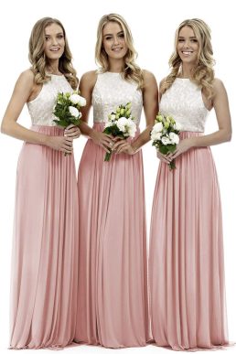 Lecureler Long Lace Prom Bridesmaid Dress Blush Size 10