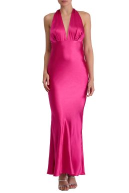 Lulus Legacy Halter Maxi Dress: Plunging Neckline Evening Dress, Halter Cocktail Dress, Formal & Party Dress, Fuschia, S