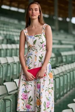 Phase Eight Lucia Floral Linen Midi Dress Multi White