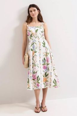Phase Eight Lucia Floral Linen Midi Dress Multi White