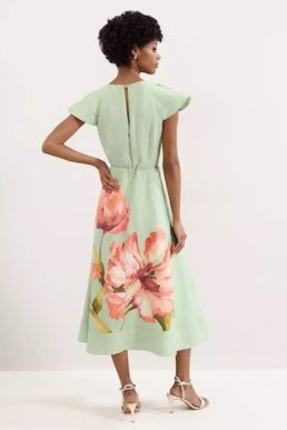 Phase Eight Matilda Linen Blend Floral Midi Dress Green Multi Orange