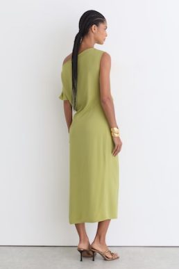Reiss Beth Off-Shoulder Tuck-Detail Midi Dress in Green
